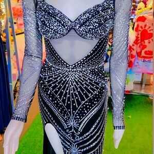 Elegant Black and Silver Embellished Dress